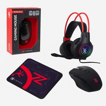 Combo Gamer X-Lizzard – Mouse Inalámbrico + Auriculares RGB + Mousepad