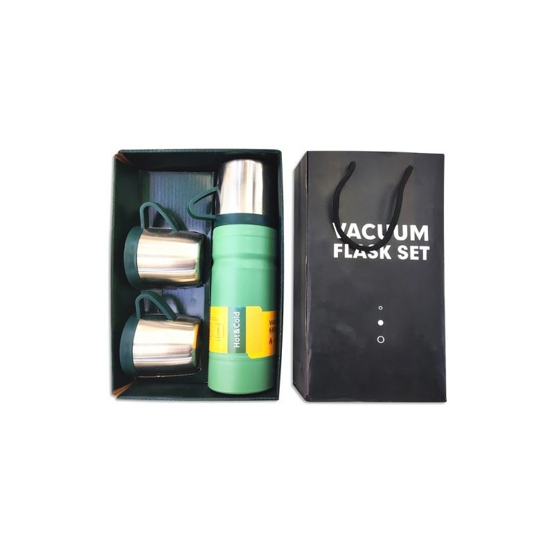 Set de Termo + 3 Vasos de Acero Inoxidable (650 ml)