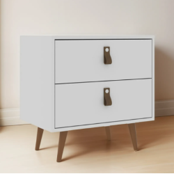 Mesa de luz PADUA blanca con 2 cajones y patas