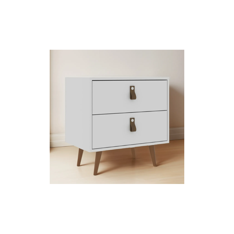 Mesa de luz PADUA blanca con 2 cajones y patas