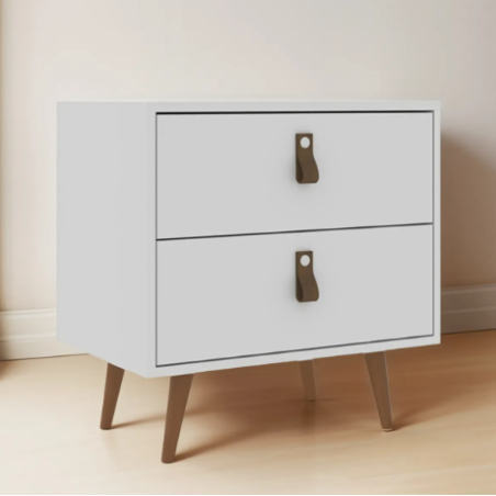 Mesa de luz PADUA blanca con 2 cajones y patas