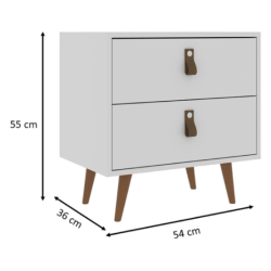 Mesa de luz PADUA blanca con 2 cajones y patas