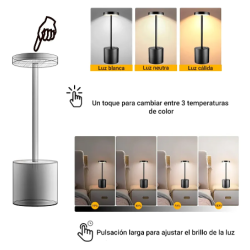 Lámpara LED Recargable Touch 3 Tonos de Luz | Mesa, Escritorio o Noche
