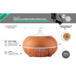 Difusor Aromático con Luces LED y Control Remoto | Humidificador Ultrasónico 300ml