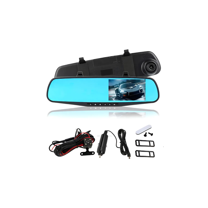 Espejo Retrovisor Full HD con Cámara Frontal y Reversa 4.3”