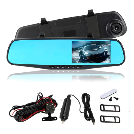 Espejo Retrovisor Full HD con Cámara Frontal y Reversa 4.3”