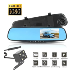 Espejo Retrovisor Full HD con Cámara Frontal y Reversa 4.3”