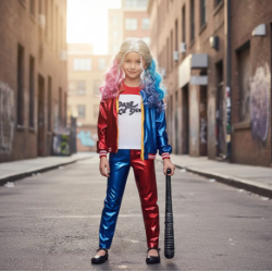 Disfraz infantil rojo y azul con remera, campera y pantalón