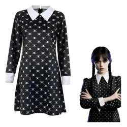 Disfraz infantil Merlina Adams – Vestido negro gótico