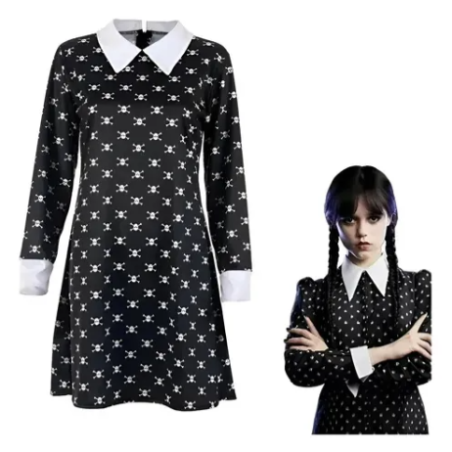 Disfraz infantil Merlina Adams – Vestido negro gótico