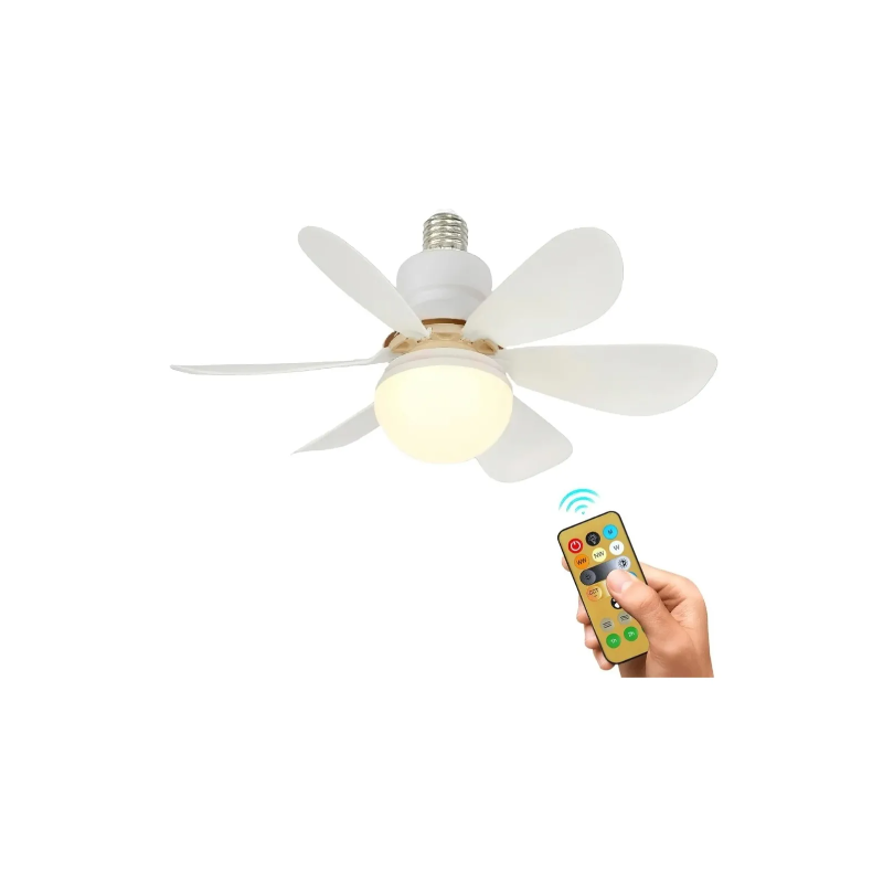 Ventilador Lámpara LED E27 con Control Remoto – 3 Velocidades y Luz Regulable