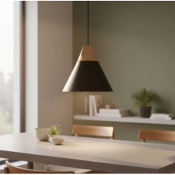 Lámpara Colgante Nórdica Campana Metal/Madera Negra Ø21,5