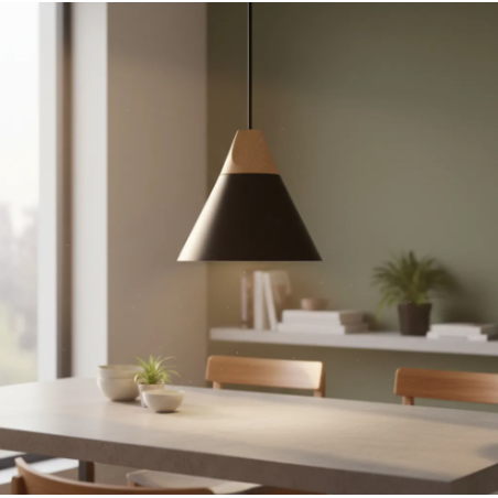 Lámpara Colgante Nórdica Campana Metal/Madera Negra Ø21,5