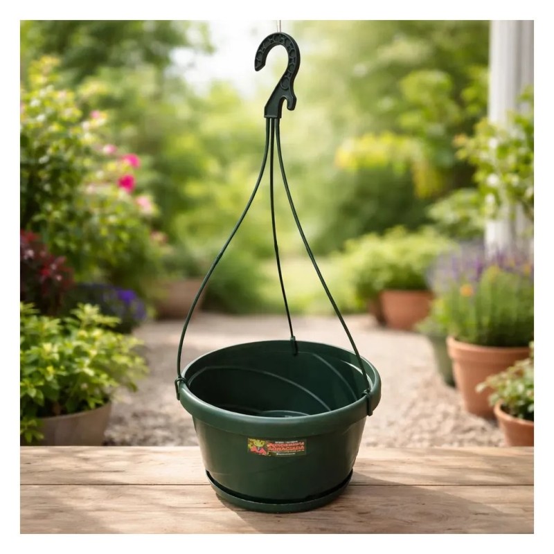 Maceta Colgante Italiana 16 cm Verde | Con plato incorporado